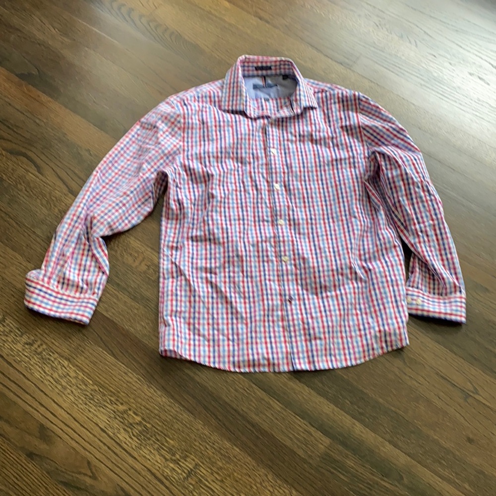 Tommy Hilfiger Blue Red Plaid Slim Fit 16 1/2 EUC
